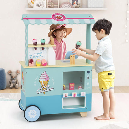 Costzon Ice Cream Cart Playset, Ice Cream Stand Push Cart with Vending Machine