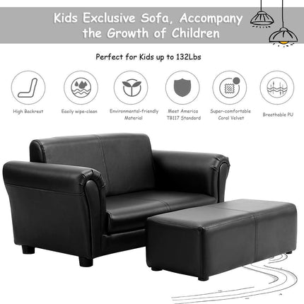 Costzon Toddler Couch with Footstool 2 in 1 Double Seat Children's Sofa