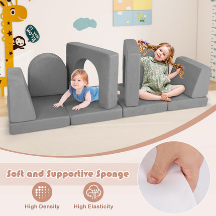 Costzon Kids Play Couch, Versatile Building Fort Foam Play Couch for Boys & Girls(8Pieces)