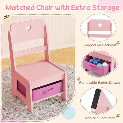 Costzon Wooden Kids Vanity Table and Chair Set with Lighted Mirror Bookshelf Jewelry Storage