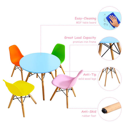 Costzon Kids Table and Chair Set, Kids Mid-Century Modern Style Table Set (Colorful/White, Table & 2/ 4 Chairs)