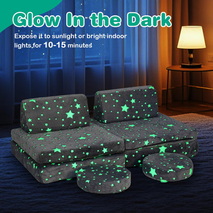 Costzon Kids Couch Set Convertible, Toddler Chair Glow in The Dark, Folding Children Sofa Couch