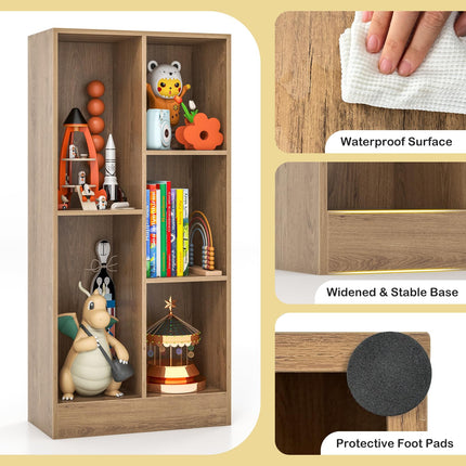 Costzon 5-Section Bookcase for Kids, 41” Tall Wooden Toy Storage Organizer for Books Toys