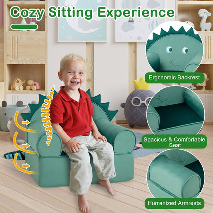 Costzon Kids Sofa, Foam Filled Armchair with Washable Velvet Cover & Soft Sponge Filling, Upholstered Sofa Chair for Preschool(Dinosaur)