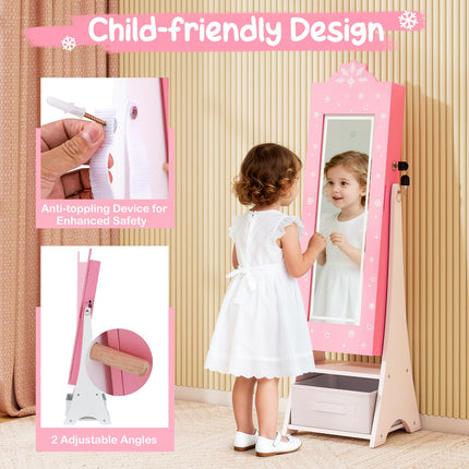 Costzon Children Dress Up Mirror Jewelry Cabinet for Little Girls