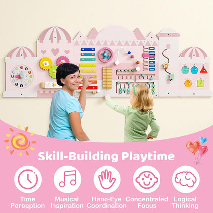 Costzon Activity Wall Busy Board 11-in-1 Montessori Wooden Sensory Wall Panels for Boy & Girl 3+