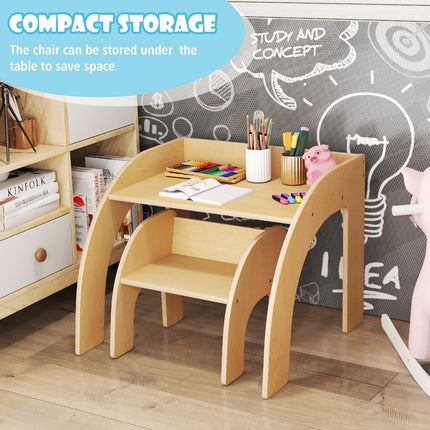 Costzon Kids Table and Chairs, Wooden Activity Desk and Chair with Wide Tabletop, 23.5” x 23.5” x 19.5”