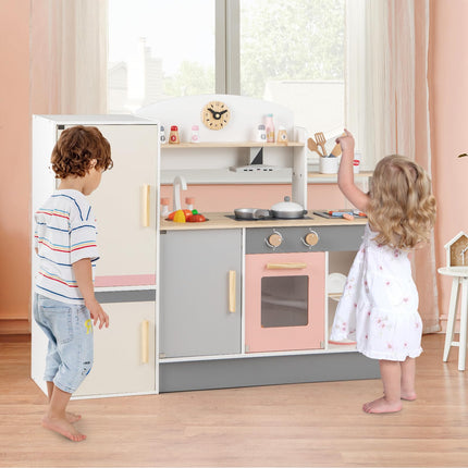 Costzon Kids Kitchen Playset, Pretend Play Kitchen, Wooden Toy Kitchen Set for Toddlers