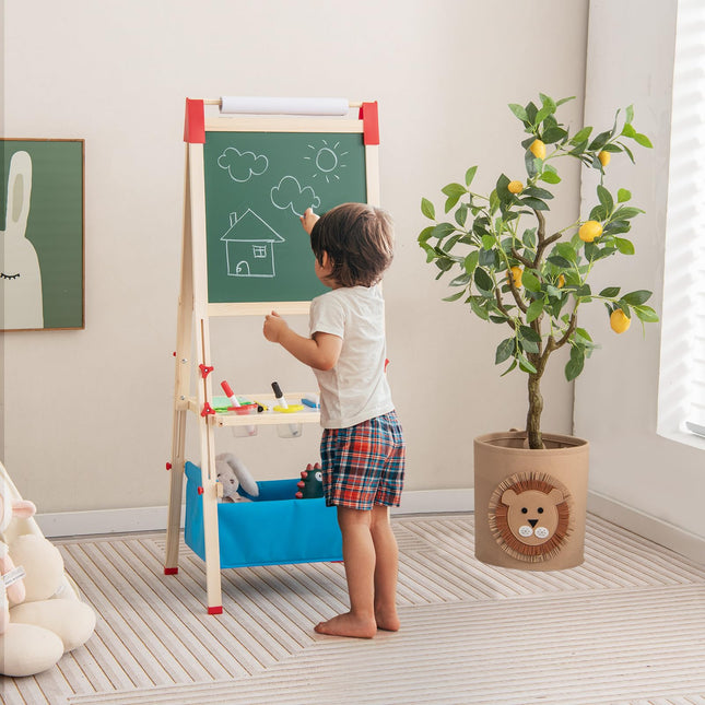Costzon Easel for Kids, All in 1 Double Sided Wooden Art Easel, Height Adjustable Toddler Easel