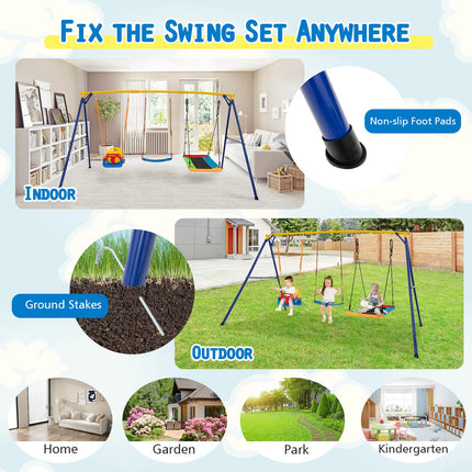Costzon 660 lbs Swing Sets for Backyard, 3-in-1 Heavy Duty Extra Large Metal Swing Frame with Platform Swing