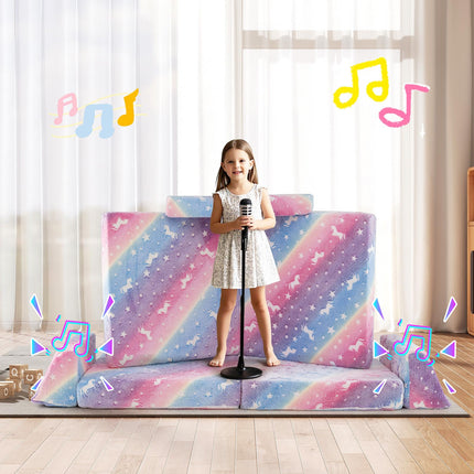 Costzon 8 Pcs Modular Glow in The Dark Toddler Sectional Sofa with Handles