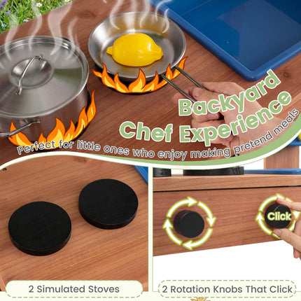 Costzon Mud Kitchen | Solid Wood Toddler Role Play Toy w/Planter Box