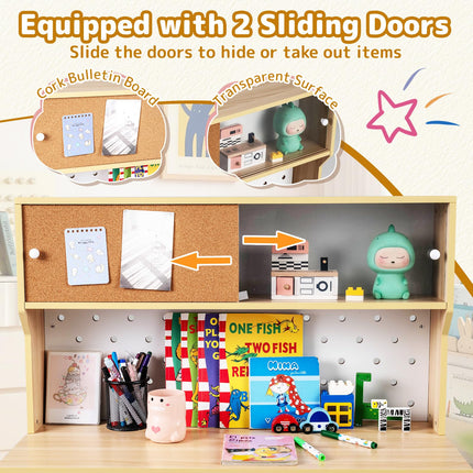 Costzon Wooden Kids Desk and Chair with Hutch and Pegboard