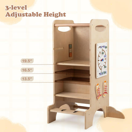 Costzon Wooden Kids Step Stool w/Detachable Chalkboard & Montessori Games