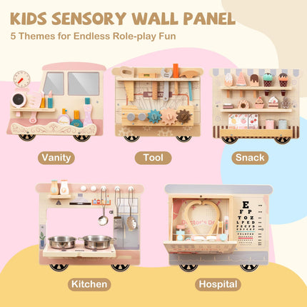 Costzon Train Activity Wall Busy Board Sensory Wall Panel for Kids w/Vanity