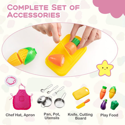 Costzon Kids Kitchen Playset, Wooden Pretend Play Kitchen with Ice Maker, Telephone, Range Hood