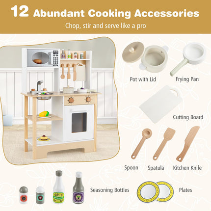 Costzon Wooden Toy Kitchen w/Microwave