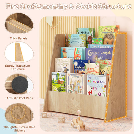 Costzon 4-Tier Kids Bookshelf, Front Facing Children Bookcase with Deep Compartments