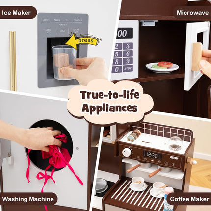 Costzon Kids Kitchen Playset, Wooden Pretend Play Kitchen with Coffee Maker