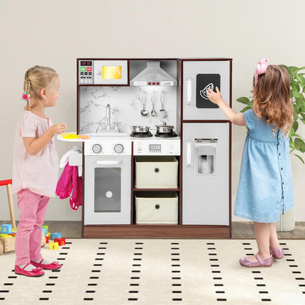 Wooden Pretend Cooking Kitchen Toy with Realisic Sounds & Light - Costzon