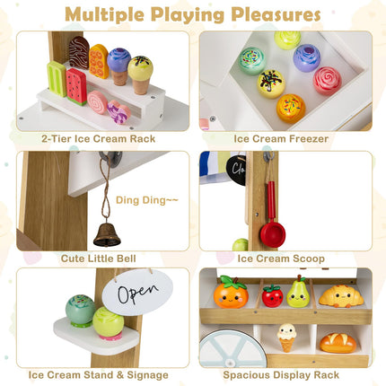 Costzon Kids Ice Cream Cart | 2-in-1 Grocery Store Playset w/Display Shelves