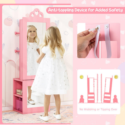 Costzon Kids Vanity & Jewelry Armoire Cabinet, Wooden Kids Vanity Table and Chair Set