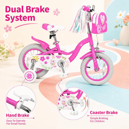 BABY JOY 12 14 16 18 Inch Girls Bike w/Streamers & Bag