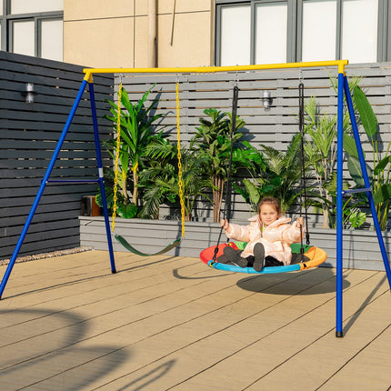 Costzon 660lbs Metal Swing Sets for Backyard, Heavy Duty Full Steel Swing Frame with 2 Swing Set