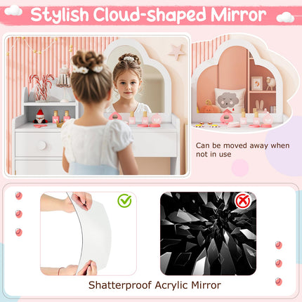 Costzon Kids Vanity, 2 in 1 Girls Vanity Set with Mirror