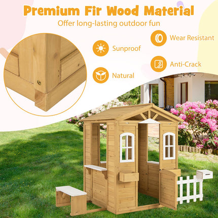 Costzon Fir Wood Outdoor Playhouse for 2+ Years Old Kids