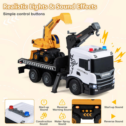 Costzon Licensed Scania Tow Truck Toy & Excavator with Sounds & Lights(Rescue+Excavator)