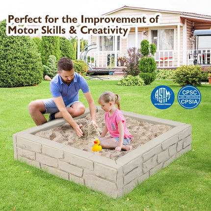 Costzon Kids Sandbox with Cover, 47"x 47" HDPE Sandpit with Oxford Cover, Bottom Liner