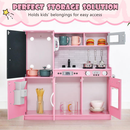 Costzon Kids Kitchen Playset, Wooden Kitchen Toy Set, Pretend Play Kitchen for Toddlers