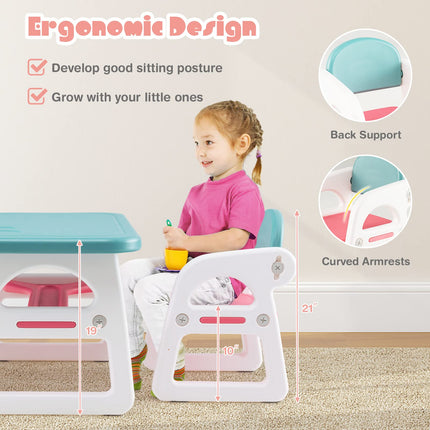 Costzon Kids Table and Chair Set, 3-Piece Plastic Activity Table with Building Blocks, Toddler Table and Chair Set