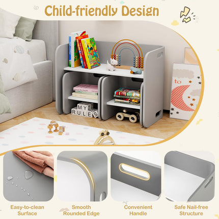 Costzon Kids Table and Chair Set, 4 in 1 Wood Activity Table, Bench, Storage Shelves, Desk for Children Reading