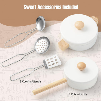 Costzon Kids Kitchen Playset, Farmhouse Wooden Pretend Cooking Toy Set, Play Kitchen with Sweet Accessories, Gift for Boys & Girls 3+