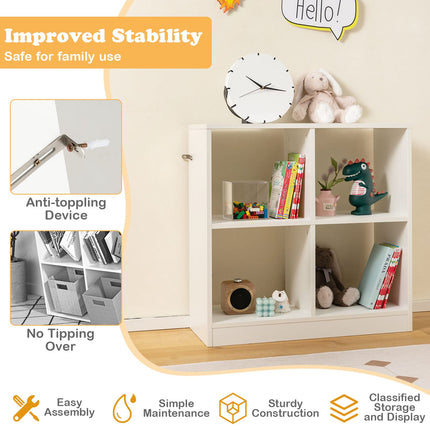 Costzon Toy Organizers and Storage, Wooden White 4-Cube Kids Bookcase for Books Toys Display Organization