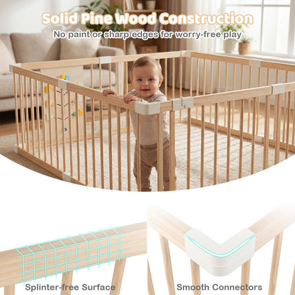 Costzon Wooden Baby Playpen for Babies 63" x 63" Adjustable Multi-Shape 8 Panels Large Play