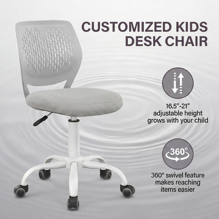 Costzon Armless Height Adjustable Kids Computer Chair Ergonomic Backrest & Stable 5-Point Wheels
