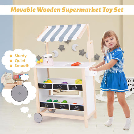 Costzon Kids Pretend Play Grocery Store, Wooden Ice Cream Cart Toy Set for Kids with Ice Cream Making Counter