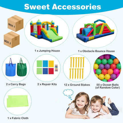 BOUNTECH Inflatable Obstacle Course Bounce House, Kids Huge Sectional Bouncy Castle with Dual Slides