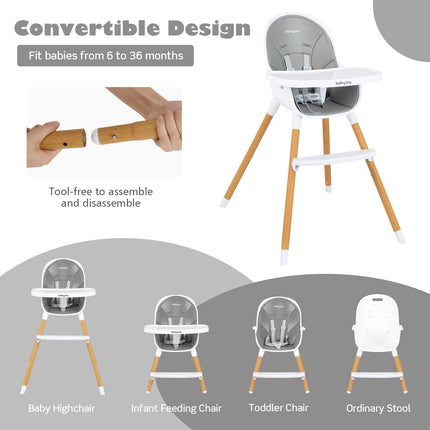 BABY JOY Convertible Baby High Chair, 3 in 1 Highchair, 5-Point Harness for Babies Infants Toddlers