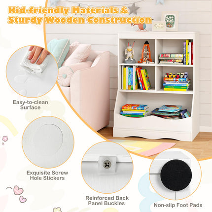 Costzon Toy Storage Organizer, 5-Cubby Kids Bookshelf with Footboard and Anti-Tipping Devices
