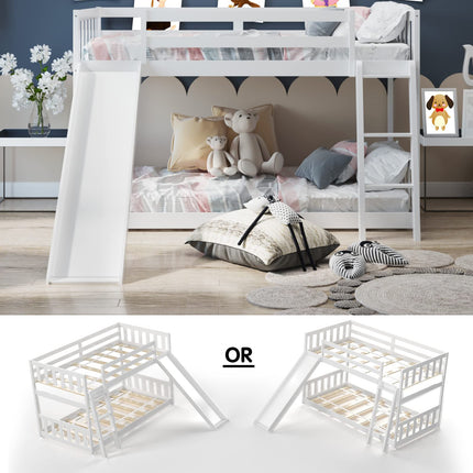 Costzon Twin Over Twin Bunk Bed Wooden Low Bunk Bed with Slide & Ladder