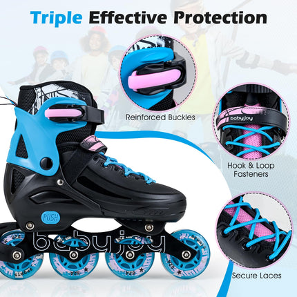 Inline Skates 4-Size Adjustable Light-up Wheels Fun Illuminating Roller Skates