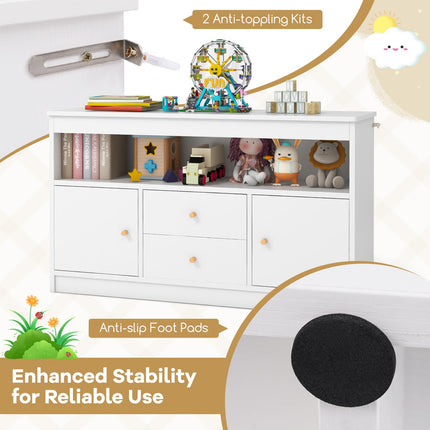 Costzon Kids Toy Storage Organizer, Wooden Children Bookshelf Storage Chest w/Open Shelf