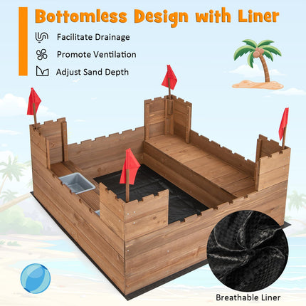 Costzon Kids Sandbox, Cedar Wood 45" x 45" Sand Pit w, Outdoor Sand Box for Kids Age 3+ for Backyard Garden Beach