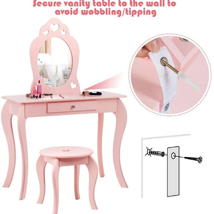 Costzon Kids Vanity Table 2 in 1 Detachable Design with Dressing Table and Writing Desk
