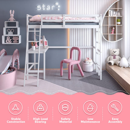 Costzon Loft Bed with Desk, Wooden Twin Size Loft Bed