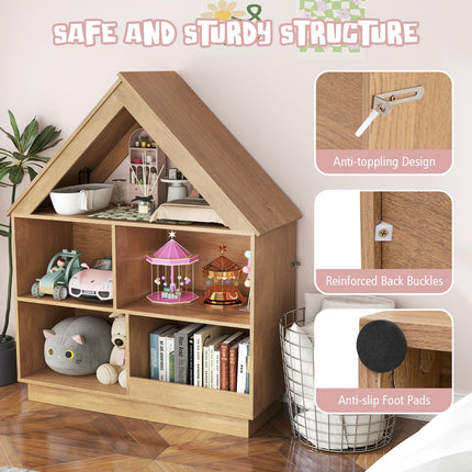 Costzon Kids Dollhouse Bookshelf 3-Tier Wooden Open Bookcase for Toys and Books
